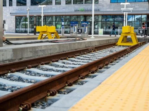 Train buffer stop at Union Station historic station Stock Photos