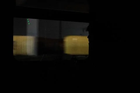 Train  cabin window at night Stock Photos