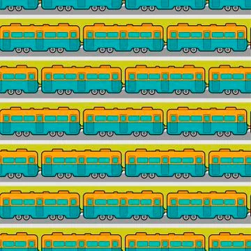 Train car seamless pattern. railway track ornament. Railroad background. Vect イラスト素材