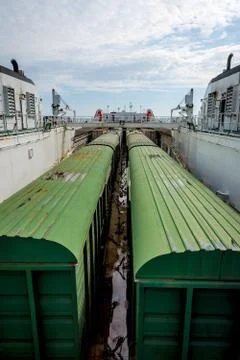 Train on the cargo vessel Stock Photos