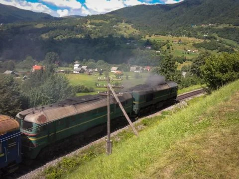 Train in Carpathian mountains Stock Photos