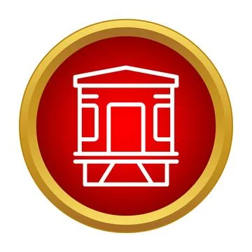 Train carriage outline icon in red gold circle Stock Illustration