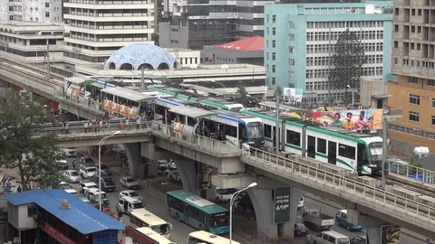 Train carriages arrive at station platform Addis Ababa, infrastructure Ethiopia Stock Footage 115130207