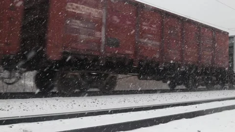 Train Carriages moving at winter Stock Footage 99540682