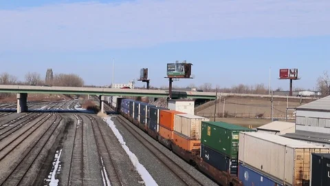 Train Carrying Shipping Containers Double Stacked Buffalo New York USA 動画素材 126945438