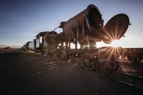 Train cementery in salt flat Stock Photos