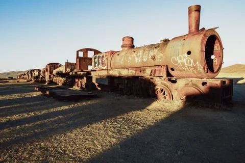 Train cementery in salt flat Stock Photos
