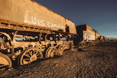 Train cementery in salt flat Stock Photos