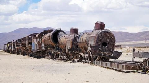 Train Cemetery of Uyuni. Great Train Graveyard (Cementerio de Trenes) Bolivia. Stock Photos