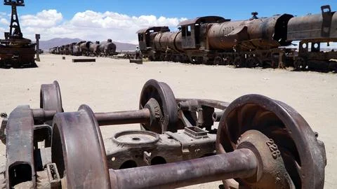 Train Cemetery of Uyuni. Great Train Graveyard (Cementerio de Trenes) Bolivia. Stock Photos