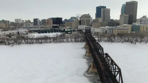 Train Chase Downtown Winnipeg Winter Day Stock Footage 126937517