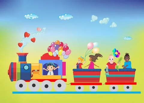 Train with children Stock Illustration