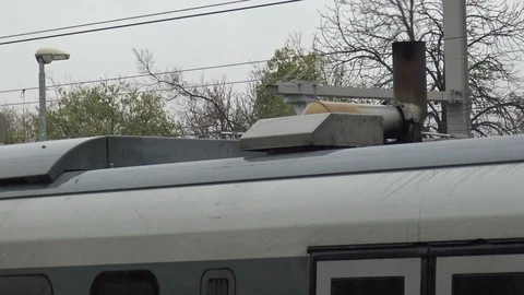 Train chimney on railway station Stock Footage 101174352