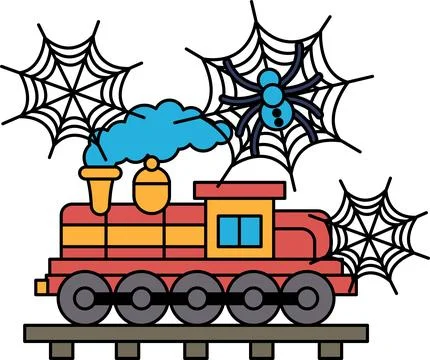 Train chugs forward, smoke billowing from its stack Stock Illustration