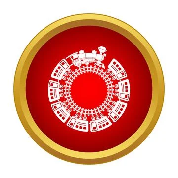 Train circulating on railway in round red icon Stock Illustration
