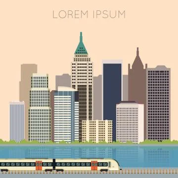 Train in city banner Stock Illustration