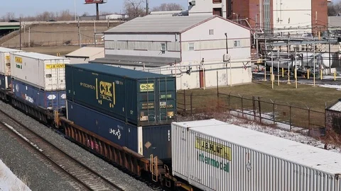 Train Close Up Moving Shipping Containers in Buffalo New York USA Stock Footage 126945440