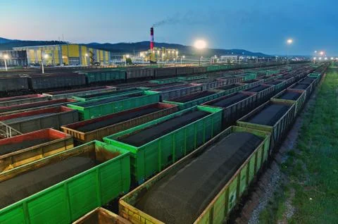 Train coal mining export shipment Stock Photos