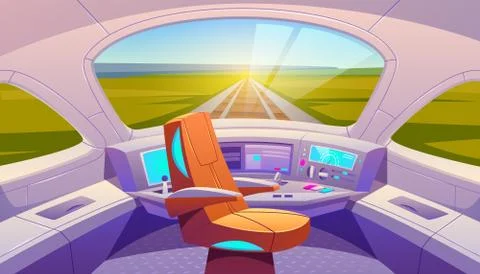 Train cockpit with control panel and armchair Stockillustratie