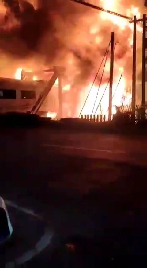 Train collides with truck Stock Footage 246384960