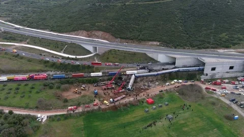 A train collision in Greece. A passenger train and a cargo train were invol.. Stock Footage 234558048
