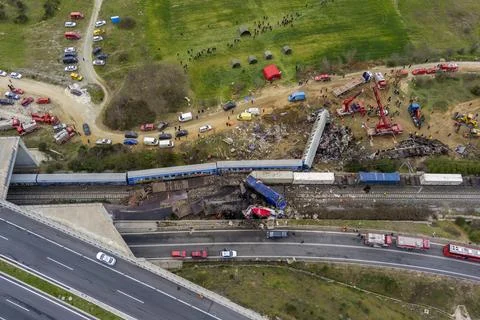A train collision in Greece. A passenger train and a cargo train were invol.. Stock Photos