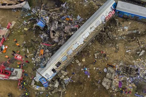 A train collision in Greece. A passenger train and a cargo train were invol.. Stock Photos