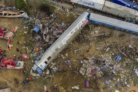 A train collision in Greece. A passenger train and a cargo train were invol.. Stock Photos