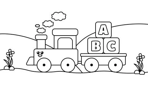 Train coloring sheet. Suitable for preschool education Illustrazione stock