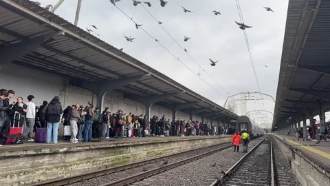 Train coming into Gara de Nord Bucharest Stock-Footage 332480409