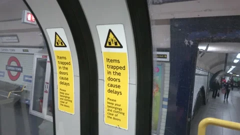 Train Coming To Stop At Camden Town Station On The London Underground Stock Footage 154150654