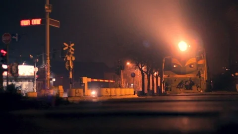 A train coming in the train station at night  Stock Footage 86316511
