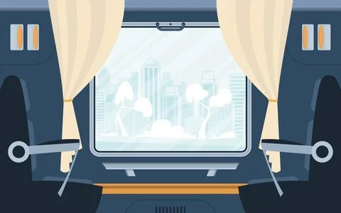Train compartment with armchairs and a large window. Railway transport. Car.. Stock Illustration