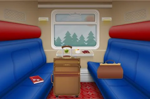Train compartment inside view Stock Illustration