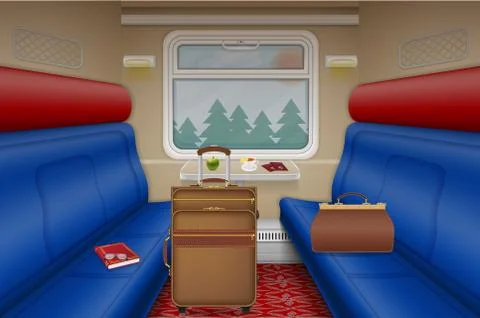 Train compartment inside view vector 스톡 일러스트