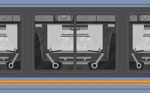 Train compartment windows. Electricity outside. Cartoon style. Flat style. Stock Illustration