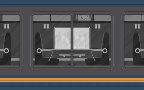Train compartment windows. Electricity outside. Cartoon style. Flat style. Illustrazione stock