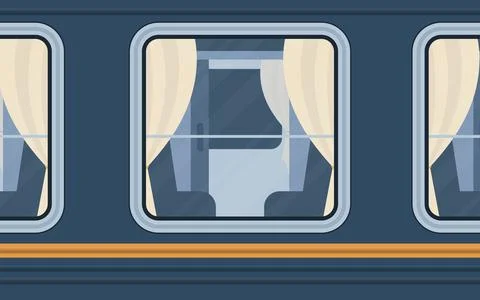 Train compartment windows. Rail transport outside. Cartoon style. Flat style. Illustrazione stock