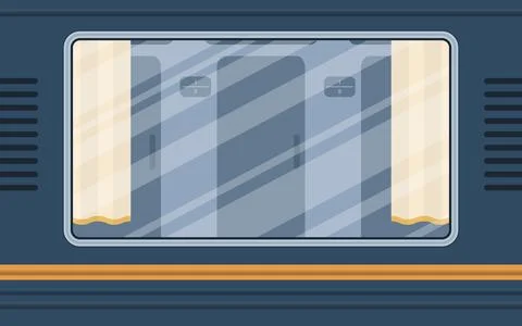 Train compartment windows. Rail transport is shown outside. Cartoon style. Fl Illustrazione stock