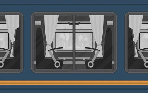 Train compartment windows. The train is shown outside. Cartoon style. Flat st Illustrazione stock