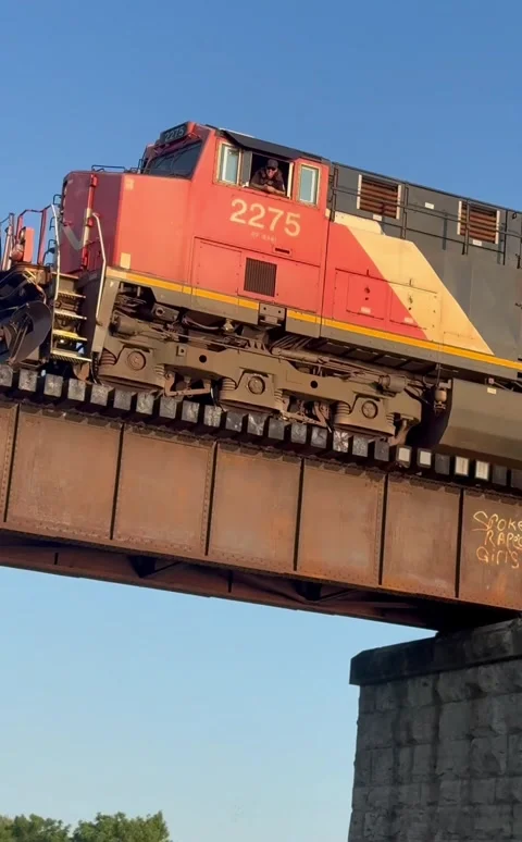 Train Conductor Approves of Sick Jump, Caledonia, Ontario, Canada - 23 Jul 2026 Stock Footage 341012279