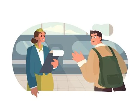 Train Conductor Consultation. Stock Illustration