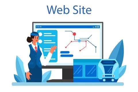 Train conductor online service or platform. Railway worker in uniform Stock Illustration