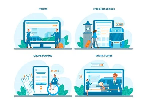 Train conductor online service or platform set. Railway worker Stock Illustration