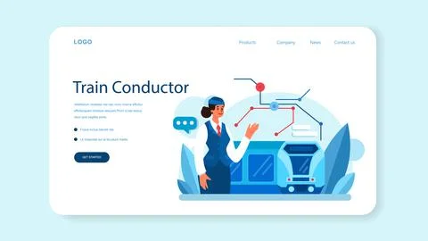 Train conductor web banner or landing page. Railway worker in uniform Stock Illustration