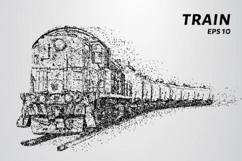 The train consists of dots and circles. Train the wind blows away particles.  Stock Illustration