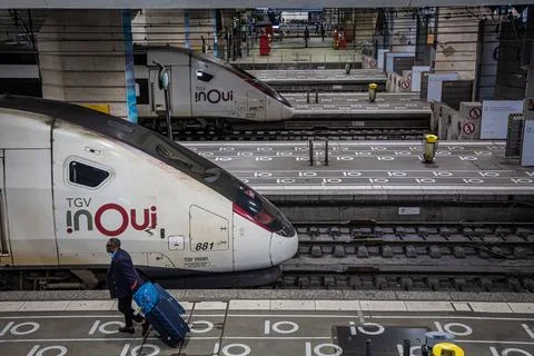 Train controllers' strike disrupts traffic during French school holidays, Paris, Stock Photos