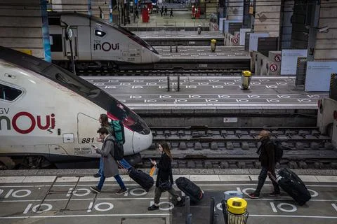 Train controllers' strike disrupts traffic during French school holidays, Paris, Photos