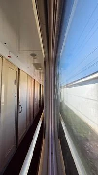 Train Corridor View Looking Through Window at Wall Outside Stock Photos