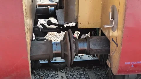 Train Coupling Mechanism Connecting Two Coaches in Indian Railways Stock Footage 323903105